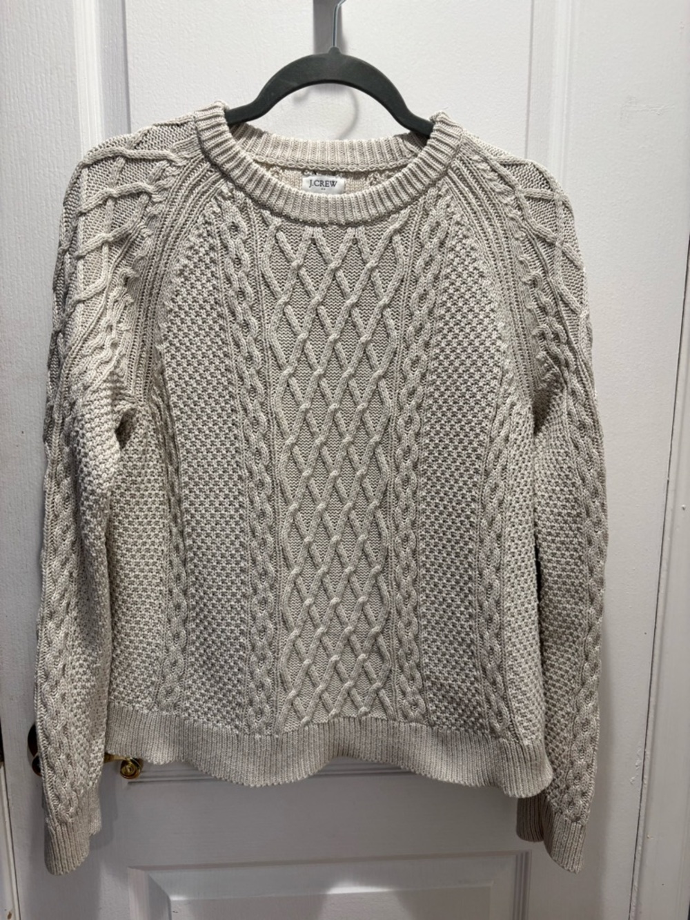 J. Crew Factory Cream Oatmeal Cable Crewneck 100% Cotton Classic Sweater